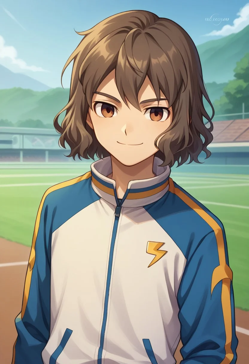 score_9, score_8_up, score_7_up, source_anime, highly detailed,
takuma, 1boy, male focus, solo, grayish-brown hair, brown eyes, sportwear, jacket, track jacket, raimon, raimon track suit, smile
outdoor,