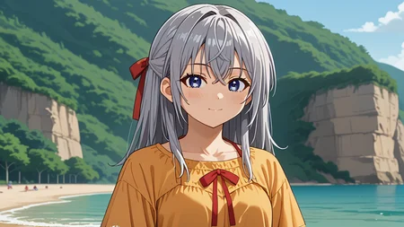 <lora:Alisa_Alya_Mikhailovna_Kujou_from_Alya_Sometimes_Hides_Her_Feelings_in_Russian:1>, girl, summer, anime style, 1 girl, solo