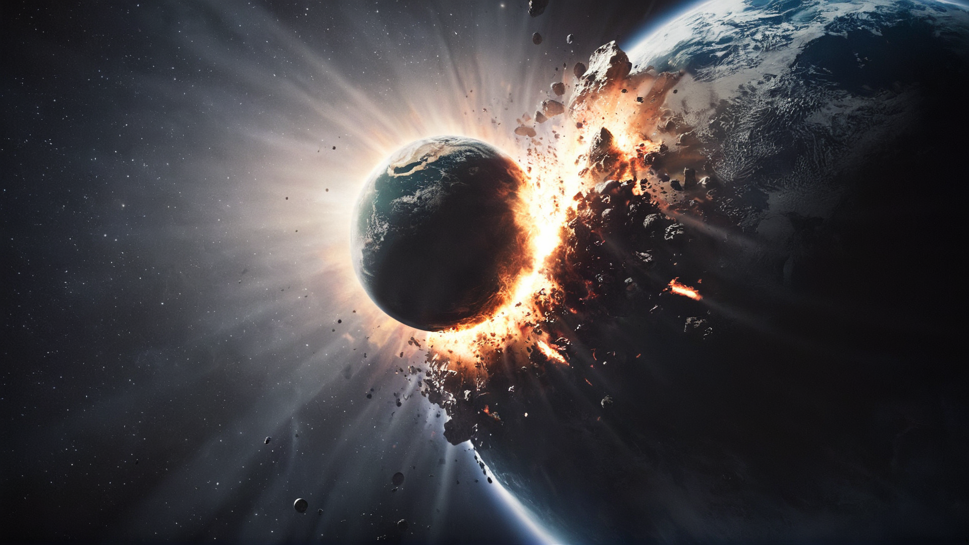 cinematic film still of  <lora:Unreal Engine style:0.3>
 <lora:detailed:0.3>
<lora:perfection style:0.3>
 <lora:Chiaroscuro Lighting Style:0.3> Chiaroscuro Lighting Style
 <lora:Solar flare style:0.3>
 <lora:collision style:0.9>
A collision of the earth with a black background,no humans,scenery,space,planet,earth (planet) , impact, crash, explosion, destruction, strike, wreck, smash, planet, outer-space, galaxy, cinematic, film, different color, real, collision style, shallow depth of field, vignette, highly detailed, high budget, bokeh, cinemascope, moody, epic, gorgeous, film grain, grainy