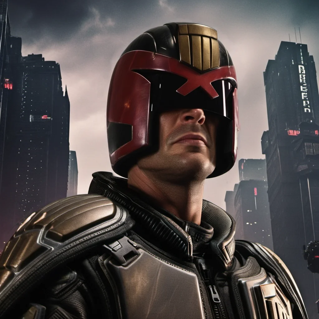 Dredd1024, a man in uniform, cyberpunk city background, highly detailed , photography, ultra sharp, film, bokeh, professional, 4k, highly detailed <lora:add-detail-xl:1.5> <lora:Dredd1024:0.7>