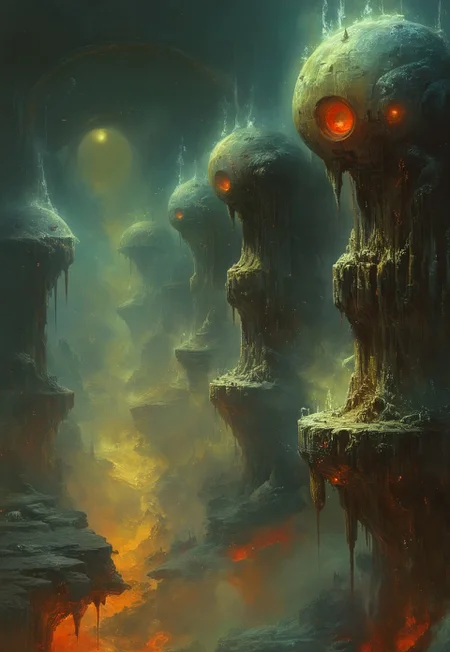 best quality, masterpiece, painting, concept art, ((((High angle From avove, camera from above, Bird's-eye view, aerial shot view)))), In the heart of the absurdes,land of alien flies, a giant black hole,organic,abomination,toxicity,mutation,pus,dense fog, intricate detail, surreal masterpiece of contrast, blending the energy of fantasy with the scifi aesthetic,mix of science fiction and fantasy,deadly void,swirling,attraction,interaction,low gravity,scifi dark fantasy,vibrant colors,dramatic,tragic,melancholy,dark dream,cosmic horror,alienscape,dreamscape,otherworldy,slowly drown,cursed paradise,professional,perfection,visually stunning,mesmerizing,disturbing,mystical touch,highly detailed, intricate,painted in high resolution,close-up, primary colors,acid bleeding deep colors, no gradients, illustration,ferrotype,grisaille, (no humans:1.3)
<lora:John Harris Style:0.8> John Harris Style page,Arik roper,Ben Templesmith