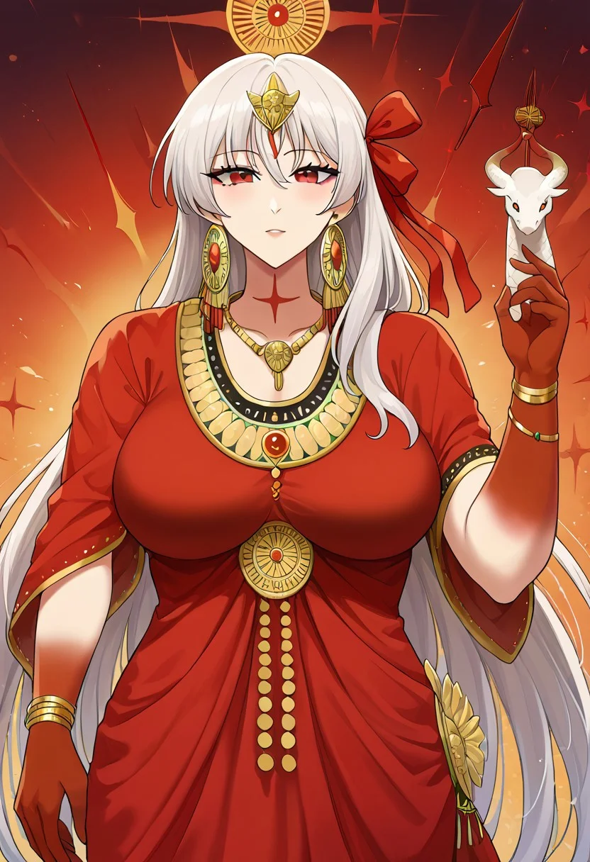 score_9, best quality, masterpiece, uncensored, source_anime
BREAK
1 girl,long hair, white hair, red ribbon, red eyes, forehead mark, jewelry, earrings, snake, blood on hands, red dress, indian clothes,curvy female,huge breasts
<lora:sciamano240_pony_v2:1>