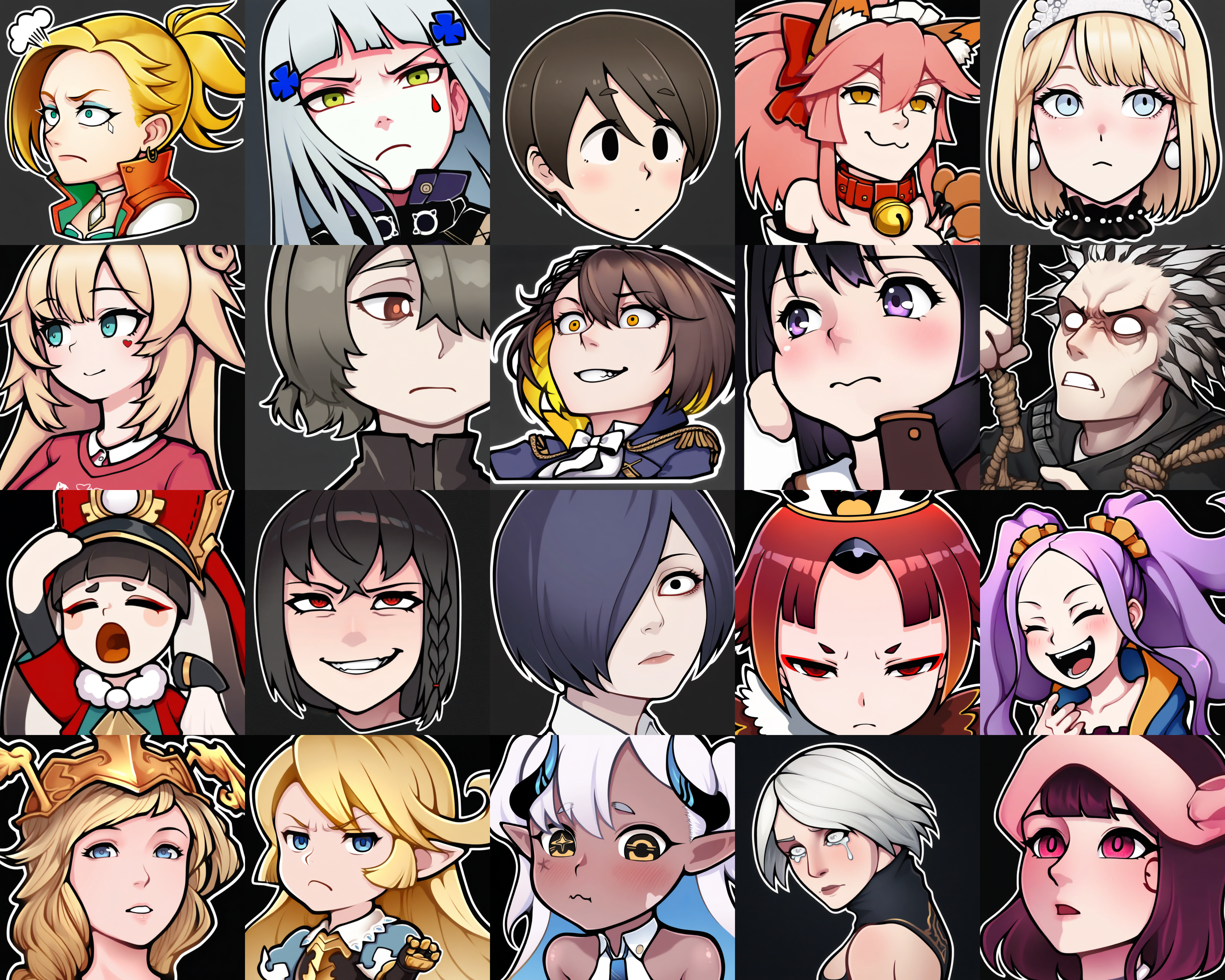 sticker, colorful, outline,
masterpiece, best quality, very aesthetic, absurdres,
__CharacterBooru__, __emotion__,
closeup, black background, simple background, <lora:StickerNoobLocon_byKonan:1>