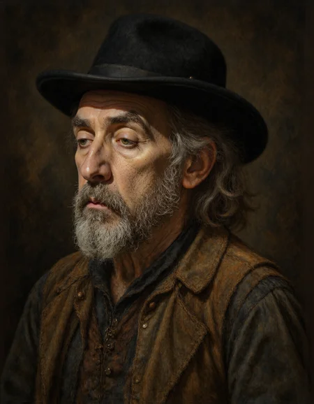 Rembrandt style <lora:Dark_Ghibli:0.6>, masterpiece portrait of old man, <lora:4oCaricature_early:0.6>, mid body, portrait, <lora:RICHIE_BLACMORE:1> . Baroque, chiaroscuro, realistic, emotional, "flat lighting