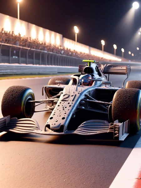 <lora:Lunar_Surface_SDXL:1> ais-lunar f1 car racing down the straight at a night race