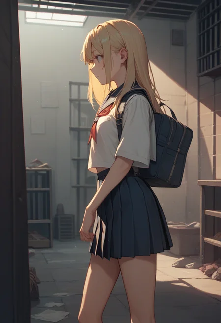 score_9, score_8_up, score_7_up, score_6_up, source_anime, 1girl, basement,
long hair, blonde hair, school uniform,
cowboy shot,
<lora:basement_v0.2-pony:1>