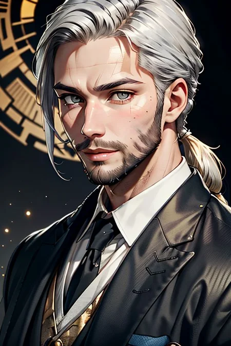 Master piece, highest quality, highest possible OverallDetail, semirealistic, silver eyes,
Create an elder of a cultivator sect.
The character looks like he is in his early twenties.
He has a blond ponytail and has a long blond-golden beard.
His eyes are siilver eyes. Detailed face.