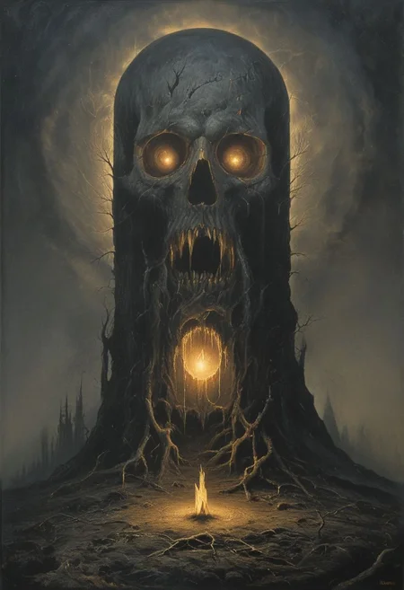 Phantom illumination, illuminated despair, glowing voids, malevolent flicker, sinister beacons