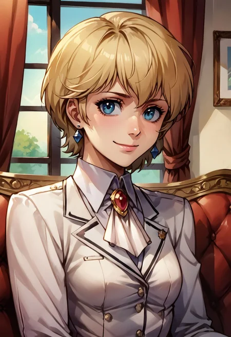 score_9, score_8_up, score_7_up, source_anime,
, (best quality) , (highly detailed) ,masterpiece ,absurdres ,detailed face ,beautiful face , (masterpiece, best quality, very aesthetic, ultra detailed), intricate details, 4k,
Hildegard,score_9,score_8_up,1girl,female,kawaii,solo,short ,feminine, hair,earrings,suit,white collared small breasts, shirt,ascot,brooch,upper_body,looking_at_viewer,smile,closed mouth,sitting,couch,table,window_,curtains,stretching your spine,cup,teacup,saucer,parody,
OverallDetail