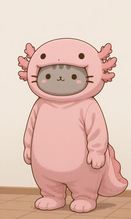 embedding:IllusP0s, axolotl costume, no humans, pusheen, close-up,<lora:PusheenIXL.safetensors:0.8:0.8> <lora:axolotl costume_illustrious.safetensors:1.0:1.0>