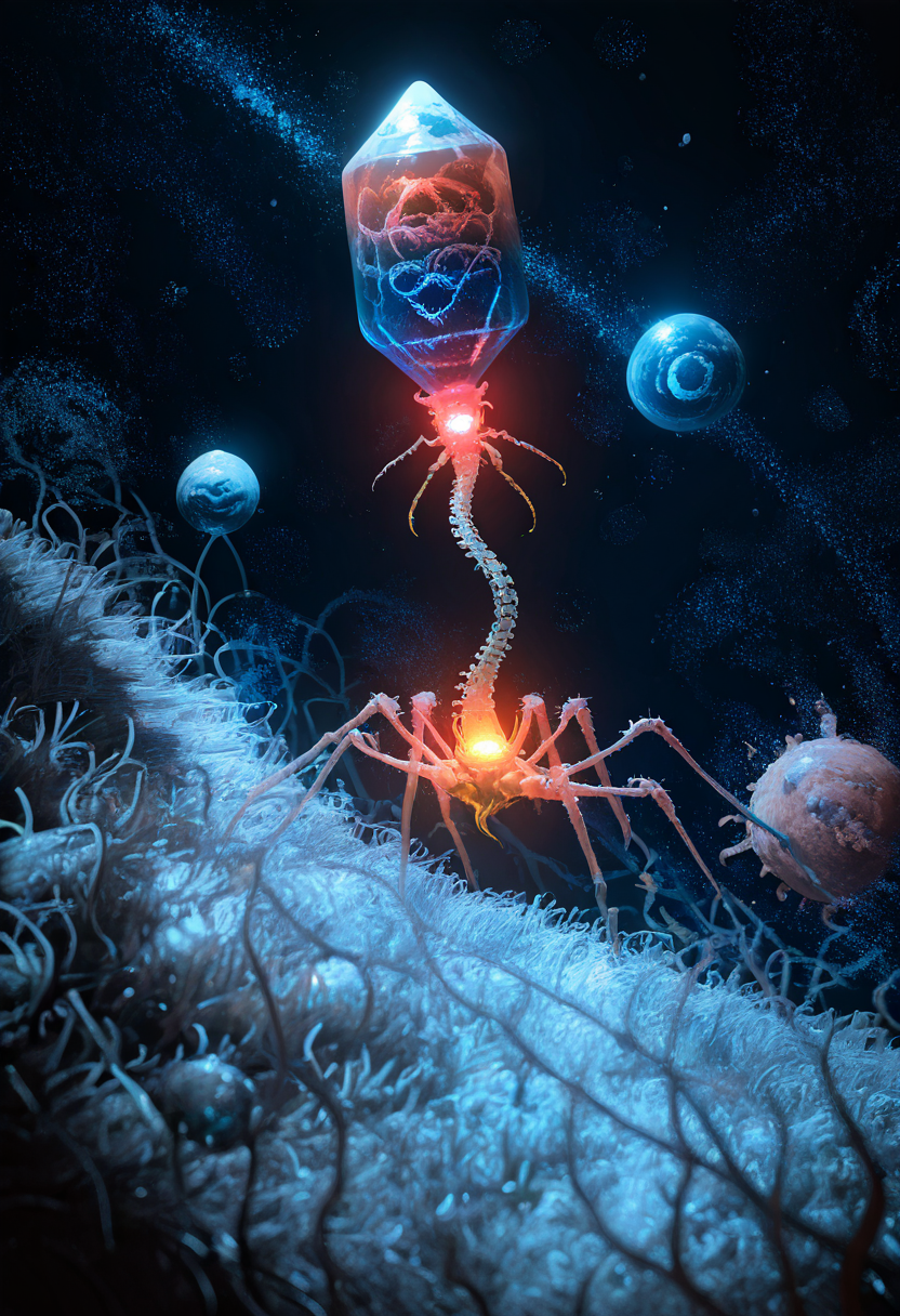 masterpiece, best quality, no humans,   B4cterio, glowing, grass, hill, night, space, abstract planet,    ,<lora:BacteriophageIXL_v1:1.0>,