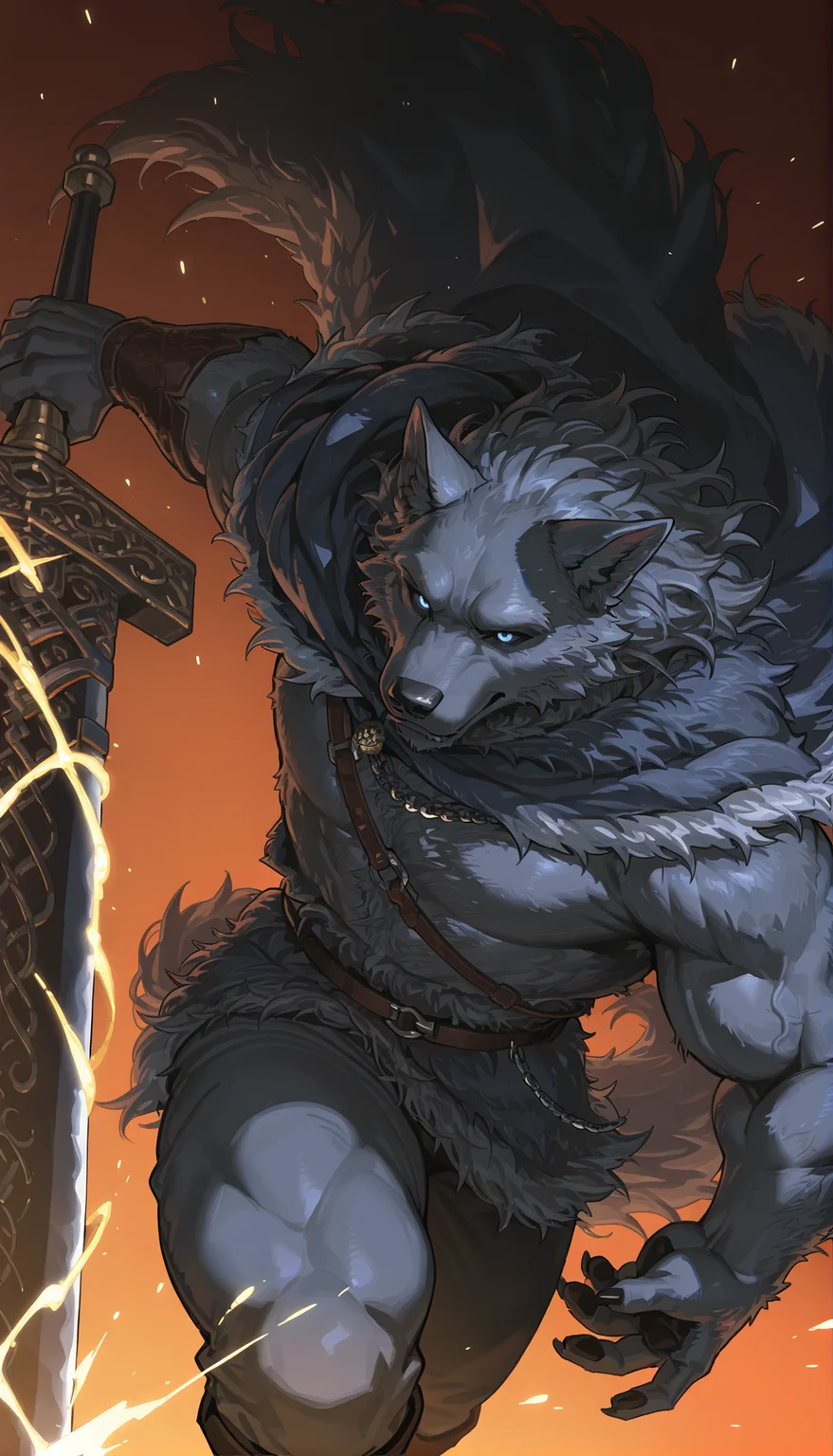 1boy,blaidd \(elden ring\),fromsoftware,blaidd the half-wolf,elden ring,solo,furry male,(5 fingers:1.2),(muscular:1.1),wolf boy,dynamic angle,greatsword,simple background,
very awa,masterpiece,best quality,newest,highres,absurdres,<lora:zoroj:0.45>,<lora:hyaku1063:0.5>,
