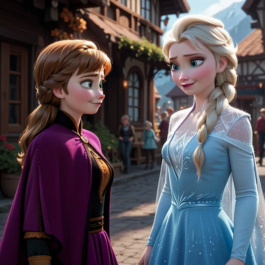 score_9, score_8_up, score_7_up, score_6_up, score_5_up, score_4_up, rating_questionable, 2girls, AnnaElsa, sisters, in a Norwegian village,