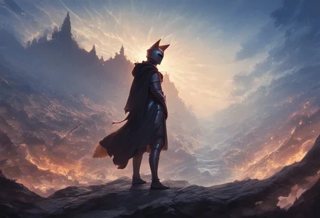 (score_9), (score_8_up), (score_7_up), masterpiece, source_anime, best quality, very aesthetic, epic, absurdres, Zyrnox-Exoterra Style, perfect anatomy, {night_time|day_time}, landscape, fantasy, fantasy elements, abstract, abstract art, abrstact_background, {bright|dark}, {bright_lighting|dark_lighting}, horror theme, Art style of M.C. Escher. fox girl, knight
