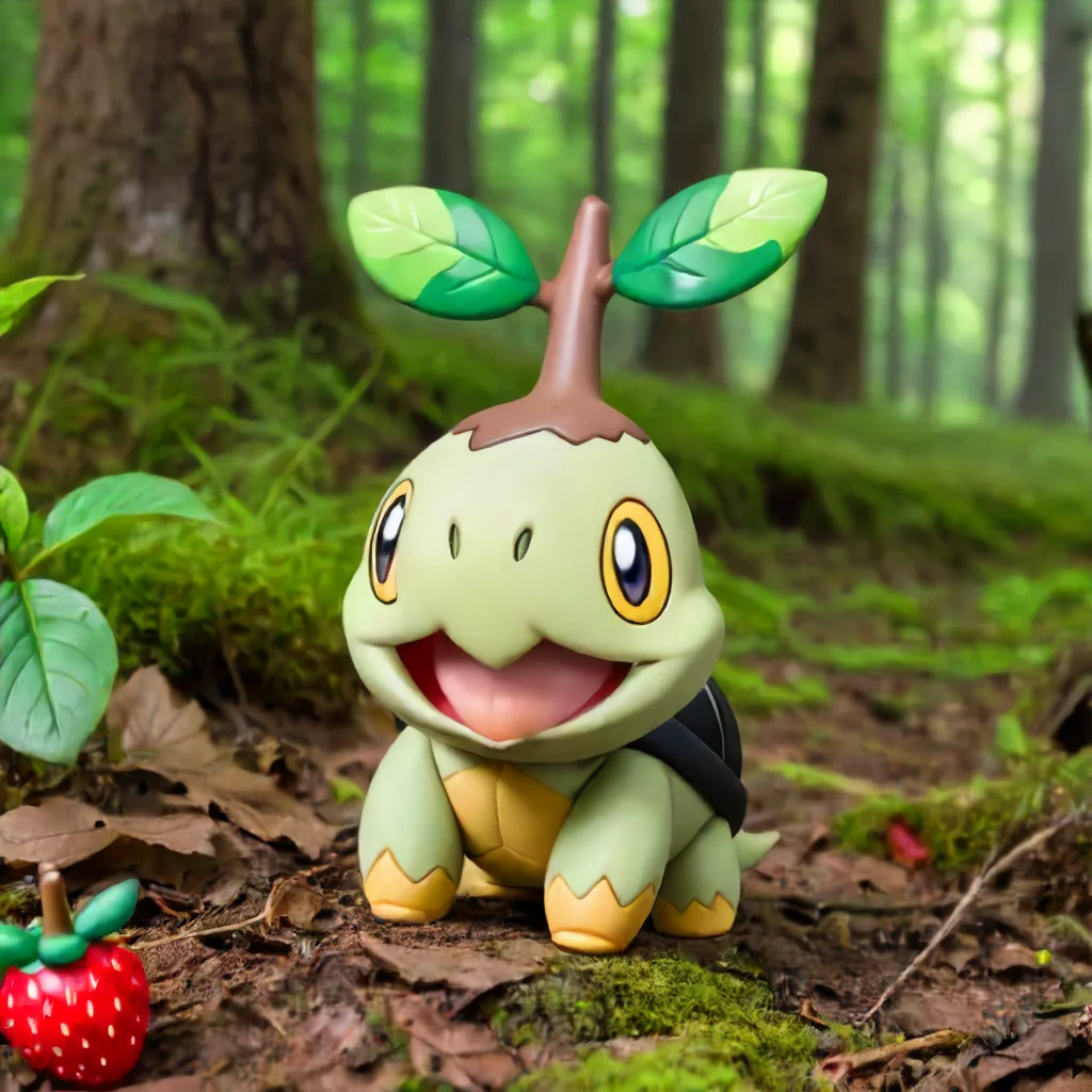 Turtwig sitting in the forest, crying, eating a berry <lora:Turtwig SDXL:.7>