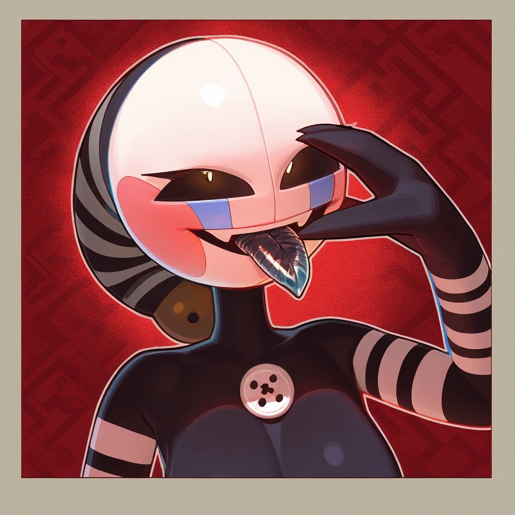 masterpiece, best quality, amazing quality,
<lora:secpupIL_e15_trained:1>securitypuppet, metal tongue, tongue out,
outside border, thick border,
red background, abstract background, 2d,
ojou-sama pose
<lora:Wamudraws_Style_Ill:0.5>artist:wamudraws