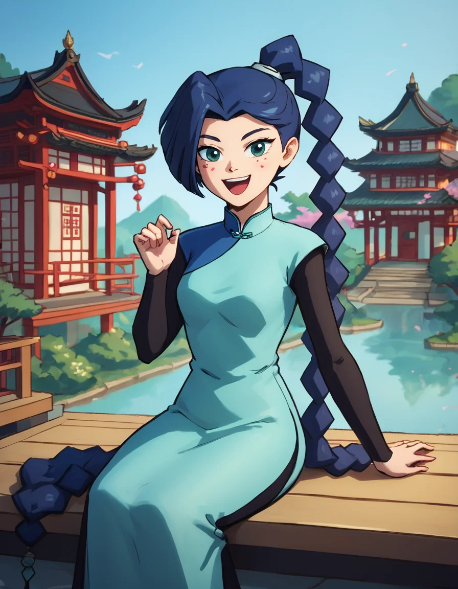 score_9, score_8_up, score_7_up,
rating_safe,
th1rt33n, official_costume,
happy, sitting, aesthetic pose,
scenery, east asian architecture,
<lora:thirteen:1>