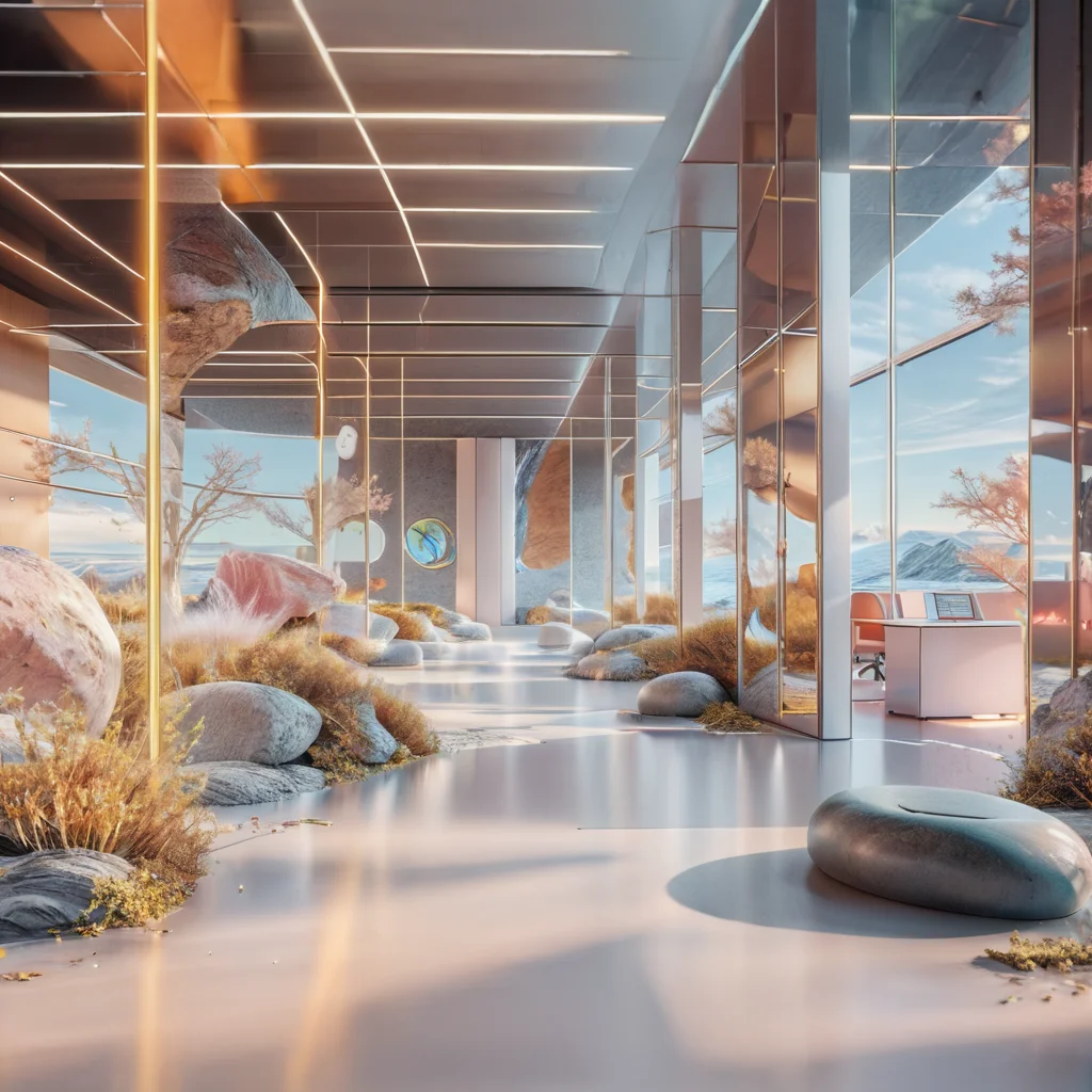 a school teaching room with student tables in the style of <lora:unreal_engine_futuristic_mirror_style-000010neu:0.8> unreal engine futuristic mirror