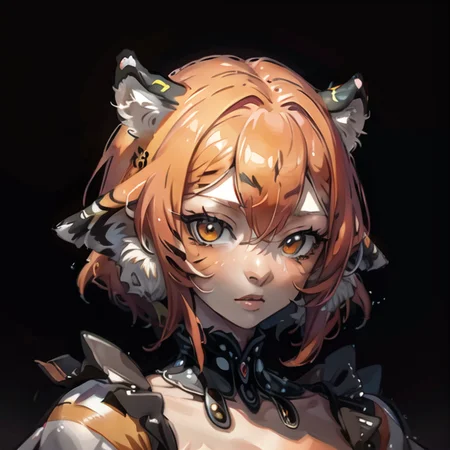 best quality, masterpiece, a portrait of a person <lora:pearlCreature_sd1520:0.5> mix_\(tiger\), red