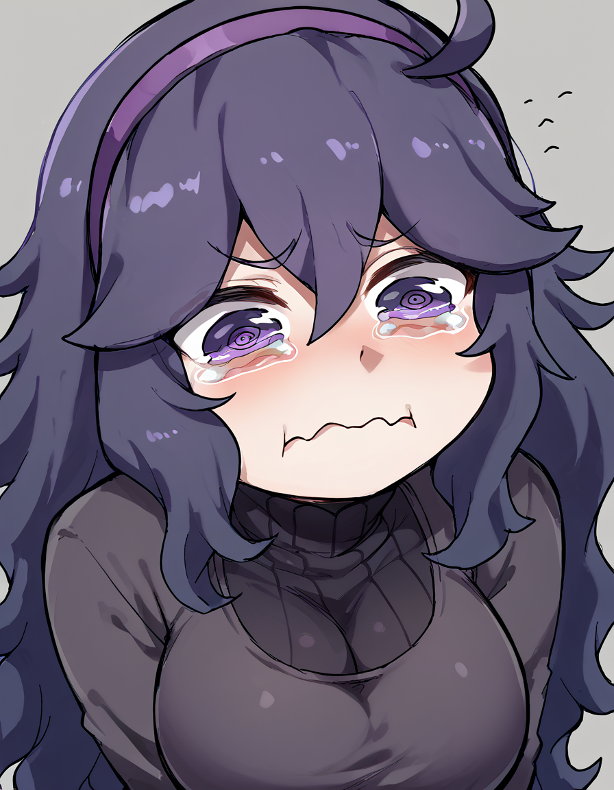 score_9, score_8_up, score_7_up, source_anime, <lora:hex-maniac-ponyxl-lora-nochekaiser:1> hex maniac, hairband, messy hair, purple eyes, purple hair, purple hairband, @ @, large breasts,, <lora:aqua-about-to-cry-ponyxl-lora-nochekaiser:1> crying aqua, crying aqua (meme), crying, tearing up, tears, wavy mouth,, ,