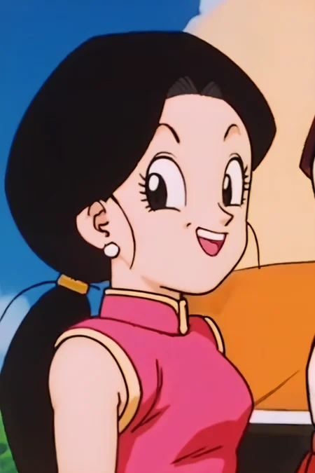 source_anime, score_9, score_8_up, score_7_up, anime screencap,8k, absurd res,
chi-chi, end of z, 1girl, long hair, looking at viewer, smile, open mouth, simple background, shirt, black hair, bare shoulders, jewelry, upper body, ponytail, :d, hetero, earrings, outdoors, retro artstyle, anime coloring, sky, teeth, sleeveless, day, looking back, cloud, black eyes, blue sky, bare arms, eyelashes, upper teeth only, chinese clothes, happy, couple, china dress, arm at side, wrinkled skin, (purple sash), purple dress, 1990s \(style\)
<lora:chichiDBZ_pony_v1:0.8>