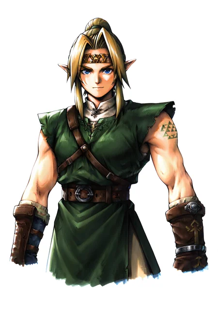 best quality, newest, absurdres, highres, (masterwork, masterpiece, best quality, hyper-detailed :1.3), 

link (legend of zelda),

,white background, plain background, ff7,