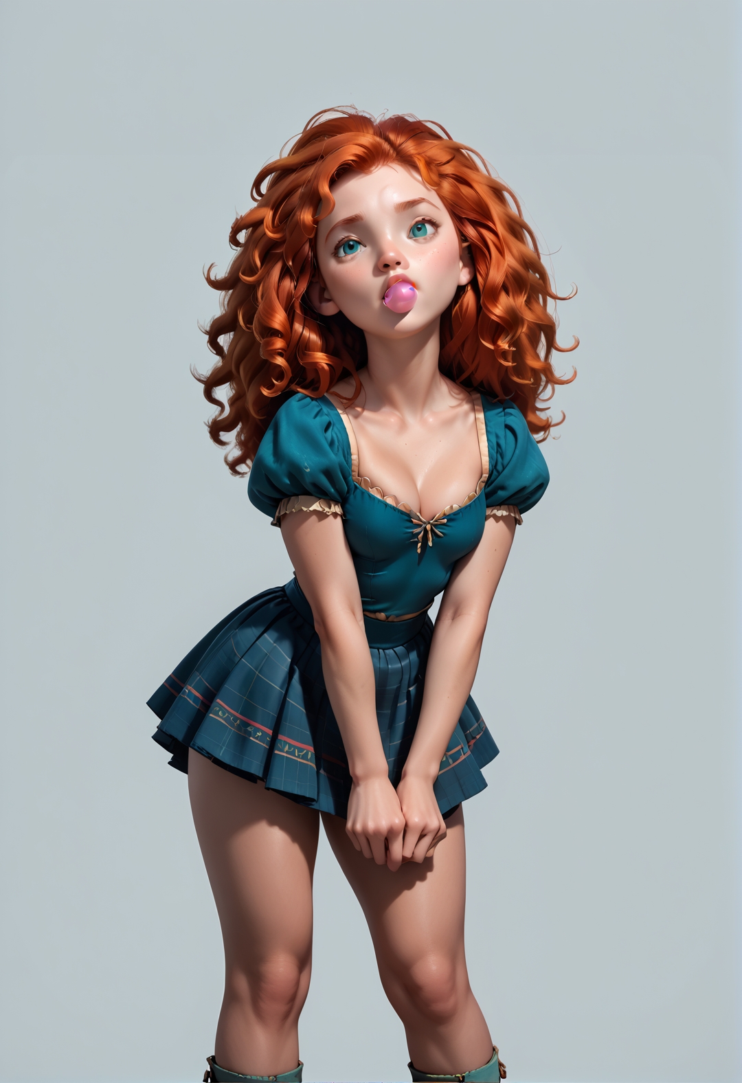 20005l34z3 <lora:princess_rc_pony_v2:.7> Princess Merida (petite:0.9) 23 year-old, simple background,(breasts:1.2)<lora:IndesleazeAAmerger:0.85> bubblegum, skirt, thong, bent over, ((score_9), score_8_up, score_7_up),score_6_up,score_4_up,score_5_up