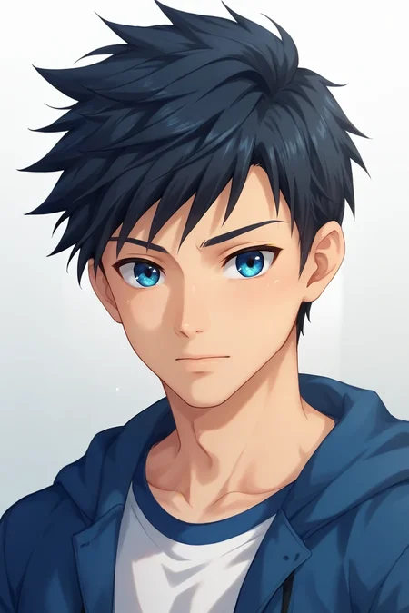 score_9, score_8_up, score_7_up, , rating_safe, , , looking at viewer, , 1boy, solo, male focus, <lora:natsumi_hamasaki_pony:0.92>, natsumi_hamasaki, black hair, blue eyes, short hair, , , , <lora:sdxl_lightning_8step_lora:1>