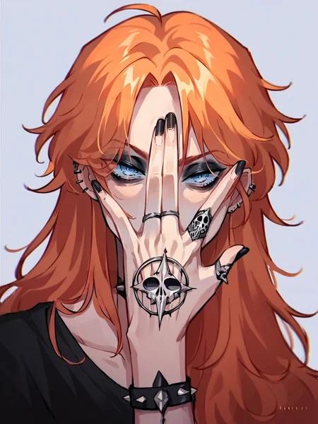 score_9, score_8_up, score_7_up, score_6_up, score_5_up, source_anime, 1girl,  <lora:eyesofheavenXLP:1> eyes of heaven, long hair, ginger, blue eyes, goth