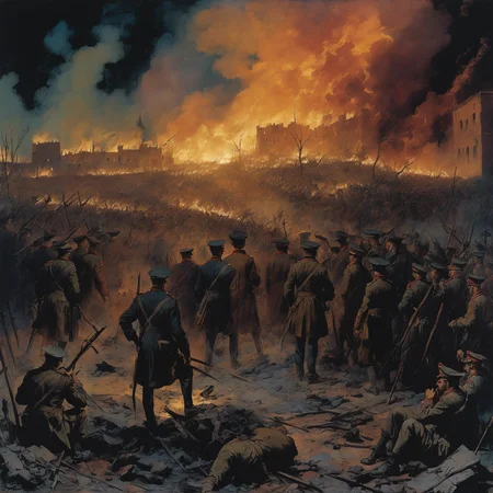 Generals gathered in their masses; Just like witches at black masses; Evil minds that plot destruction; Sorcerer of death's construction;
(([Painting | Drawing]:1.15); (Finger painting:1.15):0);
(Pastel colors; warm colors; [dark | night] colors, (moody; shadows:1.25); (depressive mood:0.75); dimm colors:1);
<lora:iris-xl:0.5>
