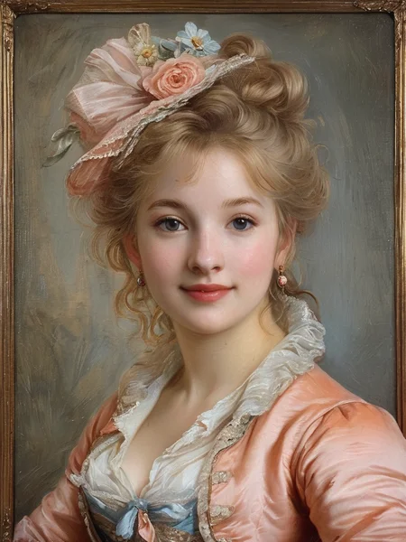 masterpiece,best quality,<lora:tbh124-sdxl:0.7>,idolmaster cinderella girls,portrait of young woman,rococo,oil painting,style of Jean-Antoine Watteau,