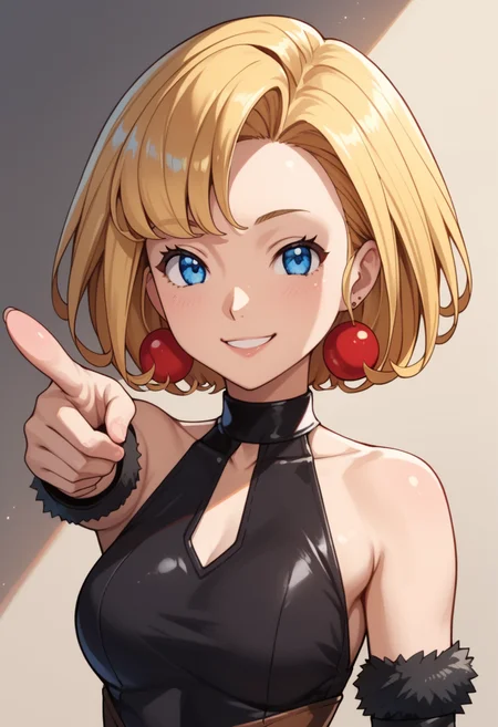 <lora:easynegative:1> score_9, score_8_up, score_7_up, (closeup:1.3), intricate detail, masterpiece, best quality, Deep shadows, high contrast, Volumetric lighting, fantasy RPG,
<lora:Virgin_Witch_Maria_(Pony):1.0> virginwitchmaria, blonde_hair, blue_eyes, short hair, earrings, cute, cute, arm out, pointing, smile, smug