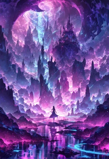 serene night, beautiful sky, dancing silhouette, Complex landscape, best quality, pastel colors, light blue tint, aesthetic Ethereal, Effulgent, Idyllic atmosphere,  Tranquil,  ethereal quality, cinematic volume, Twinkling lighting, glowing aura, global illumination,  glowneon, Anisotropic Filtering, Unrivaled Opus, Unconventional, hyper detailed, HDR,