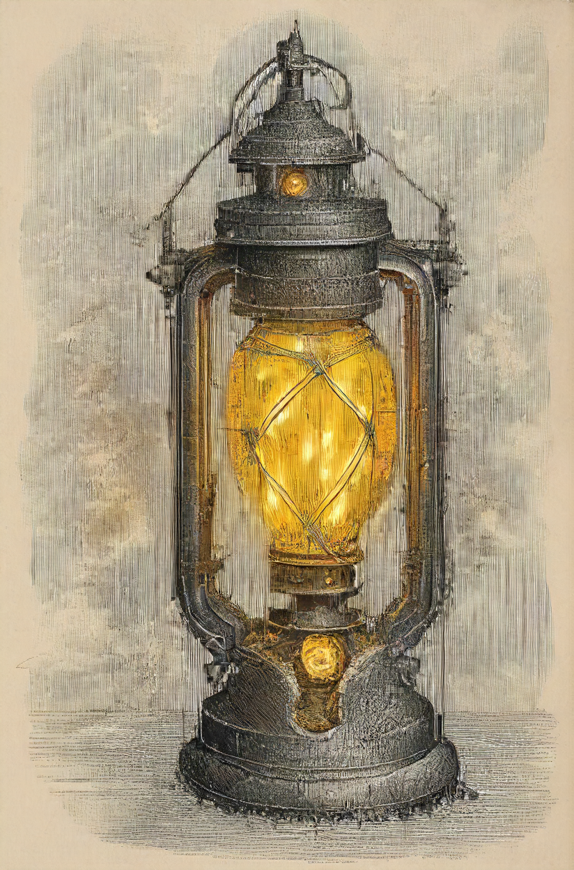 necessary accessory, an evil plotting old lantern with fire on its head, villains finest selection, cutting trough the darkness, neon yellow paint,  <lora:- SDXL - lentclr_effect_V1.0:.7>
