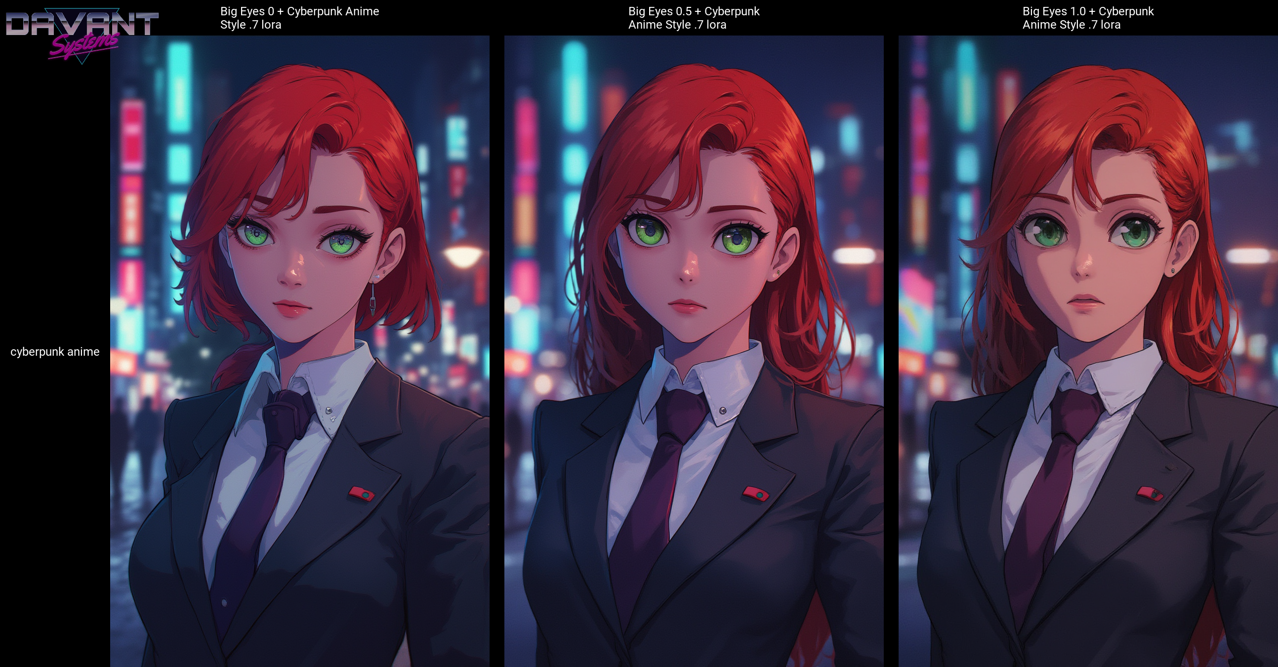 mature woman wearing a suit and tie close up portrait photo , red hair, green eyes, closeup on facecyberpunk anime  city at night, comic illustration<lora:Flux\mine\bigeyes.safetensors:1.0:1.0> <lora:Flux\CPA.safetensors:0.7000000000000001:0.7000000000000001>