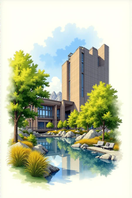 <lora:Vibrant_watercolor_v.21:0.80> A watercolor artwork featuring Noel Kempff Mercado National Park , architectural sketch, fine and clean, award-winning, professional, highly detailed, (style of OsamuTezuka :1.2)