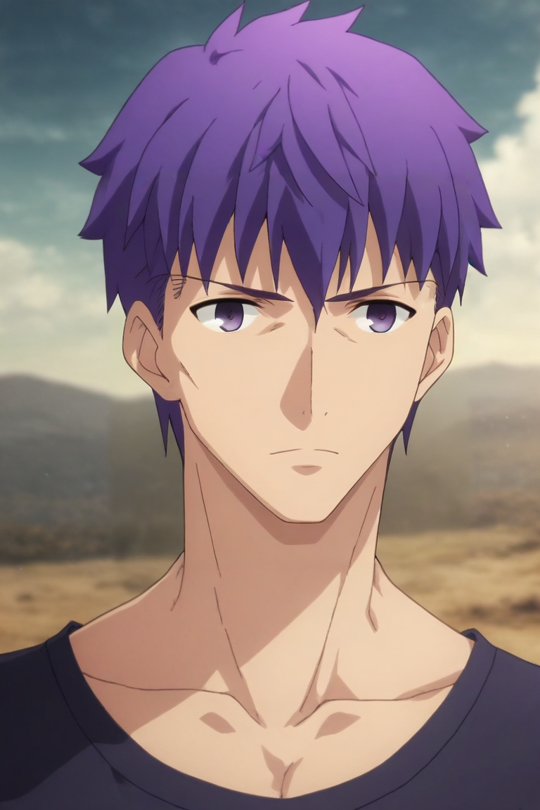 score_9, score_8_up, score_7_up, source_anime, rating_safe, , anime screencap, , official style, , upper body, depth of field, 1boy, male focus, peach eyes, purple hair,, solo, Post-apocalyptic, <lora:fsn_ubw_style_pony:0.78>, fsn_ubw_style, <lora:sdxl_lightning_8step_lora:1>
