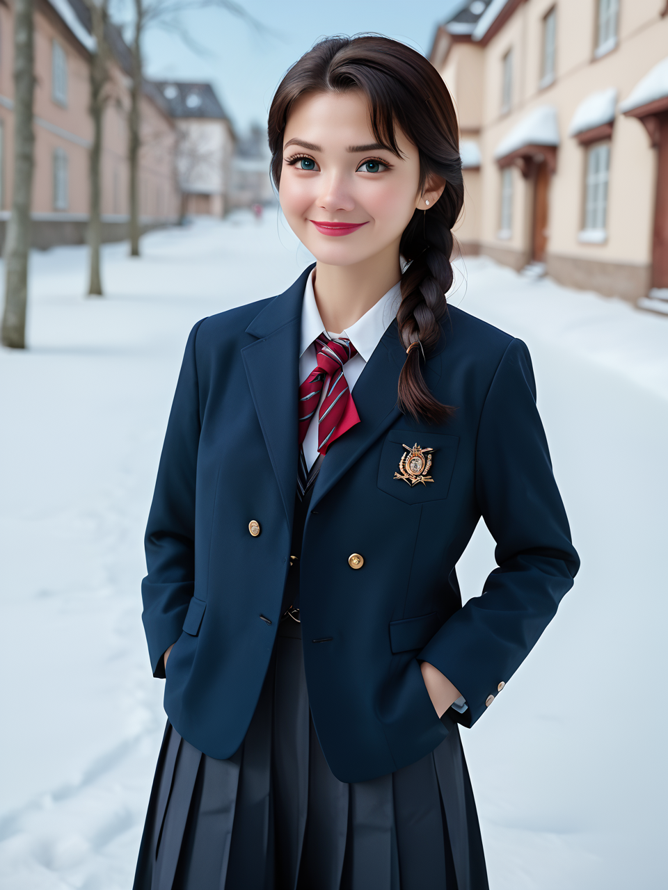 score_9,score_8_up,score_7_up,best quality,highres,masterpiece,1girl,solo,
nice face,beautiful girl,
a harbor town in Hokkaido in winter with frozen sea,
illusionism,outdoors,cowboy shot,
school uniform,black school uniform,
<lora:school uniform v5.0 pony:0.7>,
<lora:Pony eunji:0.7>,