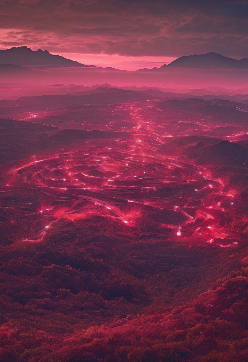 (8k digital nature photography:1.2),
(an idyllic landscape:1.1) with mountains in the distance,
shiny ruby (see-through:1.2), (Sprawling labyrinth:1.2),
<lora:Bio-Luminescence:1> bioluminescent