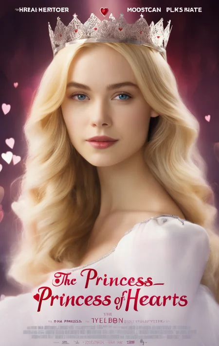 A beautiful blonde girl, close-up, portrait, with title "THE PRINCESS OF HEARTS" on it
,Movie Poster, MoviePosterRedAF,
,<lora:MoviePosterRedAFConfig4DebiComTE:1>