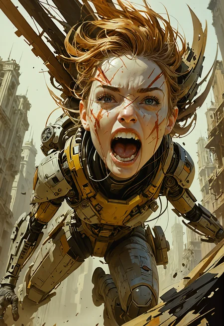 motion lines, cinematic still wide angle, action shot,extra bold lines,painting, wide careless strokes, rough brush,concept art ,overlaps ,detailed face,poster, Ellen Jewett, Greg Simkins,masterpiece<lora:add-detail-xl:1>   <lora:sli-v1:0.4>
