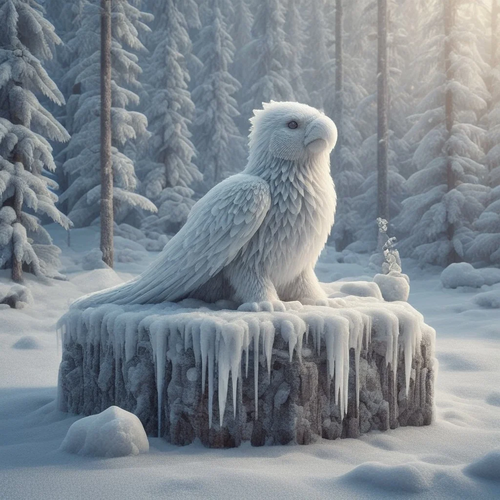 fr0stwrld, snow parrot, ice trees