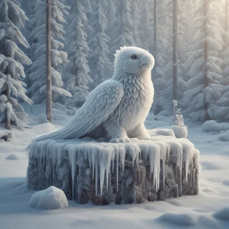 fr0stwrld, snow parrot, ice trees