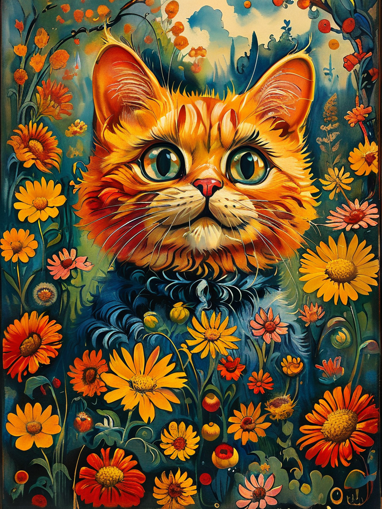masterpiece,best quality,<lora:tbh120-sdxl:0.85>,landscape,smile,illustration,style of Louis Wain,