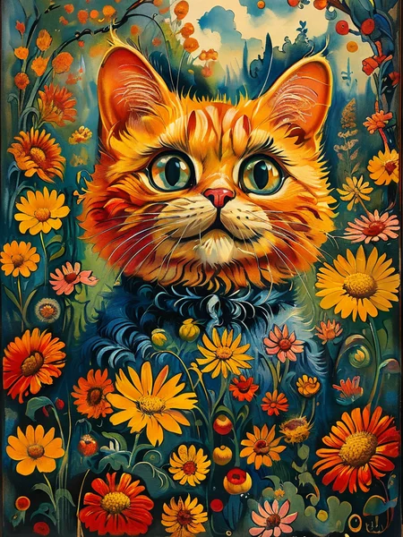 masterpiece,best quality,<lora:tbh120-sdxl:0.85>,landscape,smile,illustration,style of Louis Wain,
