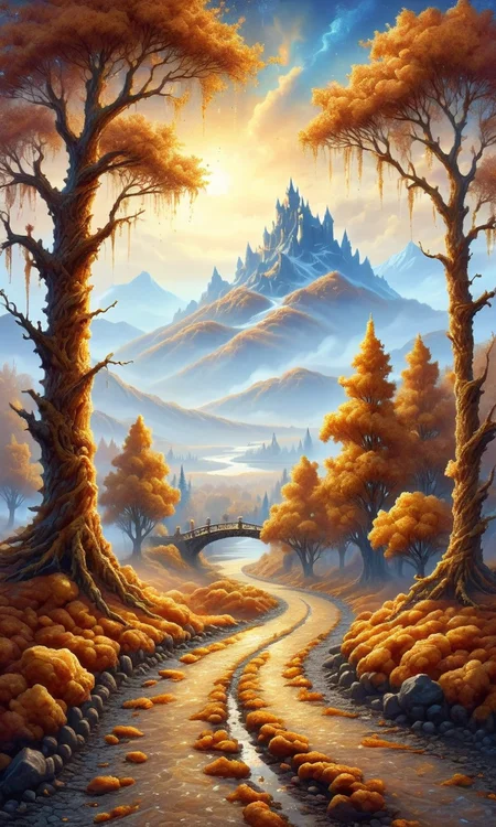 ((masterpiece, best quality)), illustration, digital painting,
<lora:Deep-Fried__Crispy_Style_World_Morph_V2:0.8> dfc, a high fantasy landscape portrait made of deep fried & crispy breading, crispy trees, grass, crispy kingdom in the distance, on a greasy cobblestone road, magical sky, distant mountains, bridge, bubbling river,