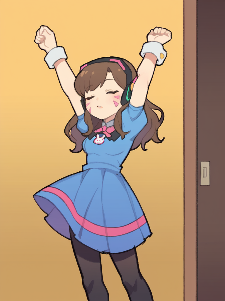score_9, score_8_up, score_7_up, source_anime, BREAK
1girl, solo,  <lora:TemmieChang-20:1> sketch, :3, dress, black pantyhose, chibi, stretching arms, morning routine, D.Va, brown hair, long hair