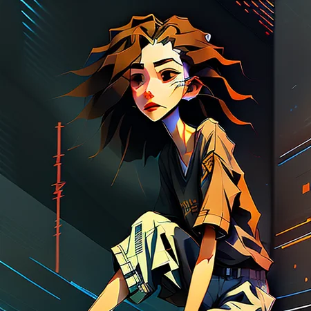 cyanotype full body portrait of a mighty, lanky, Shy taxi driver woman, Fine, :o, with long curly black hair wearing bermuda shorts , digital art, trending on artstation, highly detailed, fine detail, intricate, outrun, vaporware