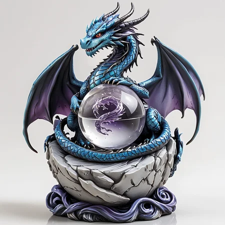 <lora:VinylStatueSDXL:1> ArsFigurine, Vinyl statue, Detailed dragon curled around a crystal ball