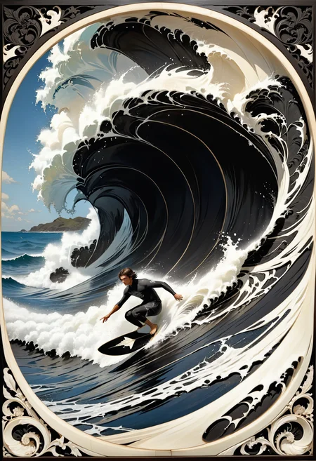 embedding:lazympos, ebony and scrimshaw carving of a surfer in a tunnel wave <lora:Challenge_Winnifier_2025-04:0> <lora:Ebony_and_Ivory_Scrimshaw_style_-_SDXL_TA:1>